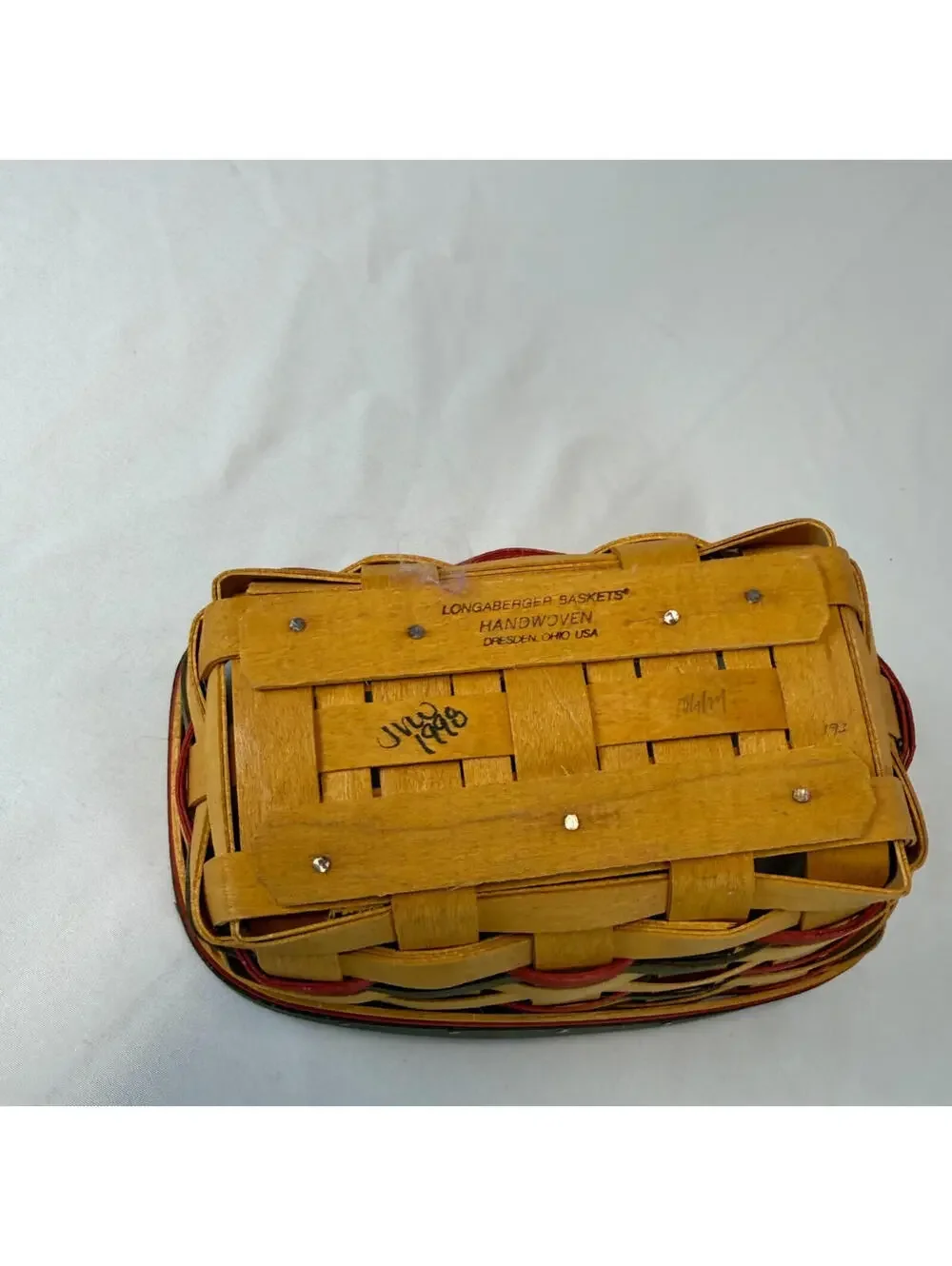 1998 Longaberger Dash Away Sleigh Basket w/Holly Liner & Protector Vintage